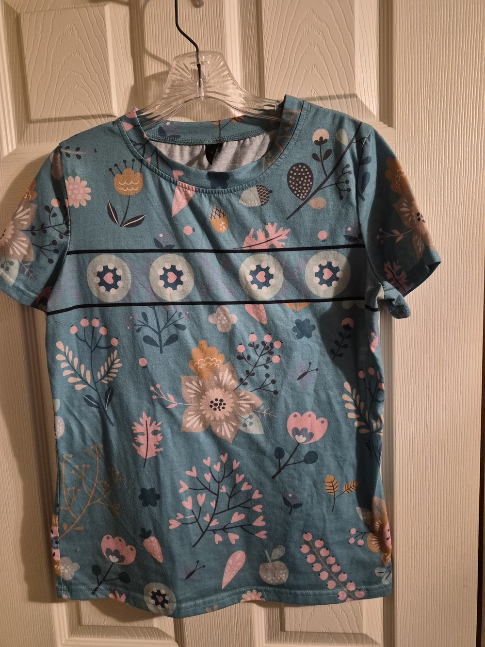 Girls' Floral Long Sleeve Tee - Teal Blue